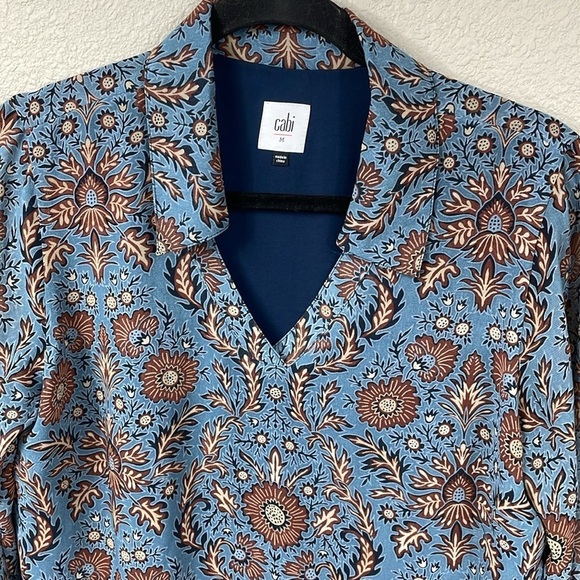 CAbi Provincial Tunic Long Sleeve Dress Boho Floral Teal Blue Brown Sz M - Picture 5 of 13